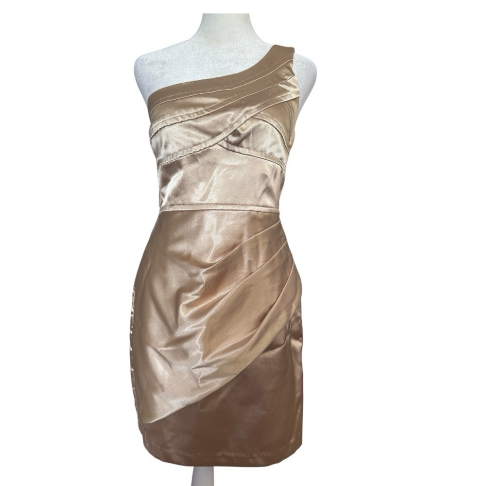 Teeze Me Gold One-Shoulder Cocktail Dress Size 3 Semi-formal Holiday Party Dress